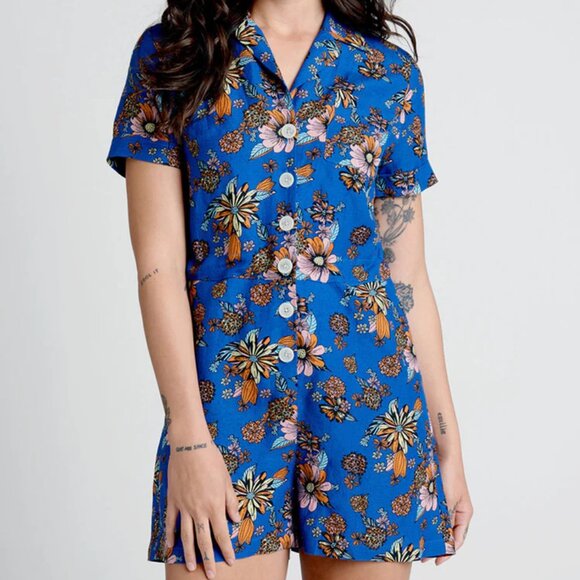 NWT ModCloth Linen Summer Camp Solstice Floral Romper |‎ Size 4 - Picture 4 of 6